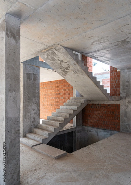 Fototapeta Сottage construction, monolithic frame construction, empty room