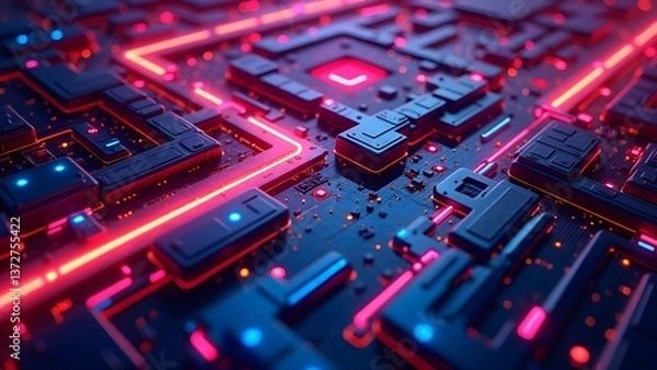 Fototapeta neon style circuit board concept image