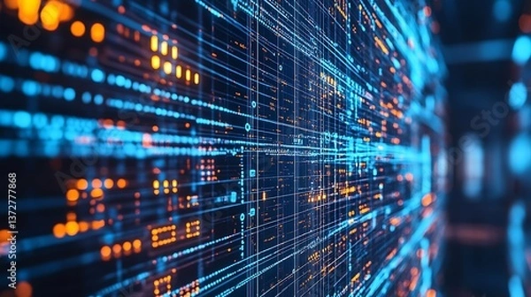 Obraz Digital command center with neon electronic pathways high resolution picture