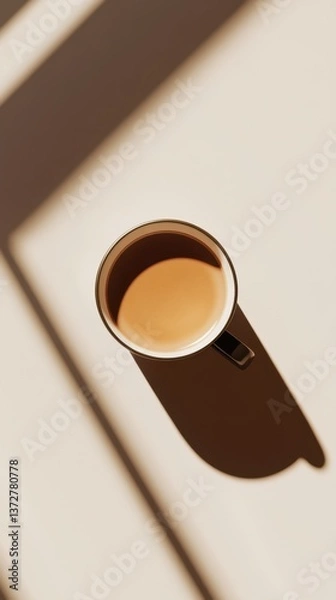 Obraz Minimal shadow play with coffee cup top view