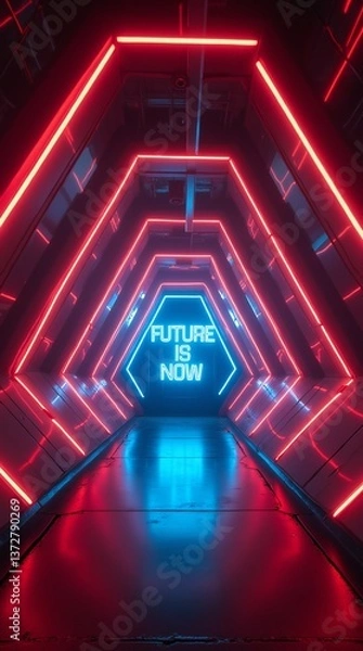 Fototapeta Geometrically designed tunnel with a powerful message: "Future is Now.