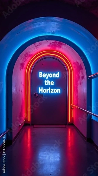 Fototapeta Neon-lit archway, inviting exploration beyond the horizon.