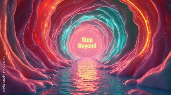 Fototapeta The "Step Beyond" message guides the viewer through a surreal landscape.