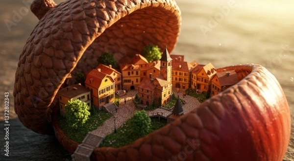 Obraz Miniature Village Inside an Acorn