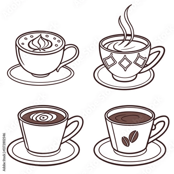 Fototapeta Realistic 3D Coffee Cup with Steam Rising and a Stylish Design
