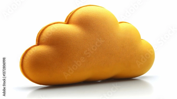 Fototapeta A fluffy orange cloud cushion sits against a white background softly casting a shadow It has a plush pillowy texture