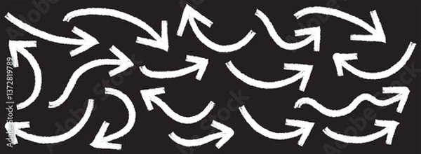 Obraz Grunge arrow vector set. Grunge arrow brush drawn.  various charcoal arrows. Hand drawn doodle arrow symbols vector. Bold brush drawn arrows. Brush, marker drawn bold arrows set. Collection of hand 