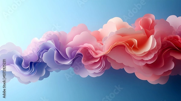 Fototapeta Elegant layered wave of pink purple and red hues against a gradient light blue background Soft and flowing texture g