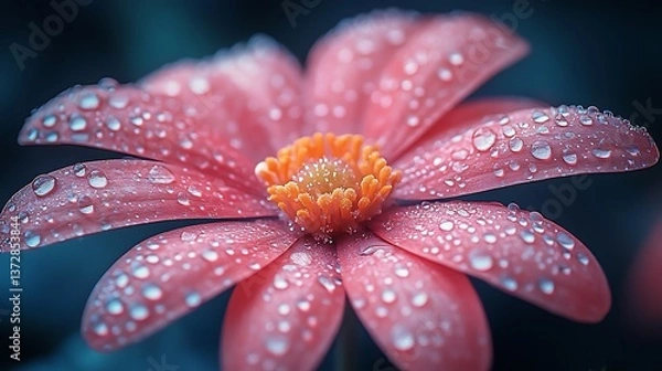 Fototapeta Vibrant orange bloom macro with dew high resolution picture