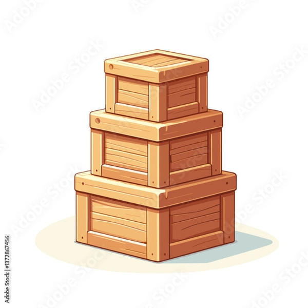 Fototapeta Vector illustration of wooden storage crates stacked in pyramid form. Ideal for logistics websites, warehouse management systems, and packaging supply companies.
