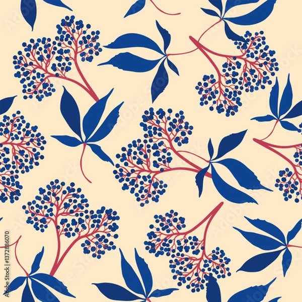 Fototapeta maiden's grapes with berries and leaves on an endless background. exquisite print with berries on a light background.