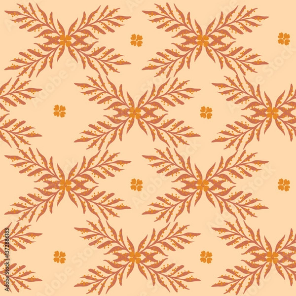 Fototapeta compositions with orange leaves on a beige seamless background. delicate floral print.