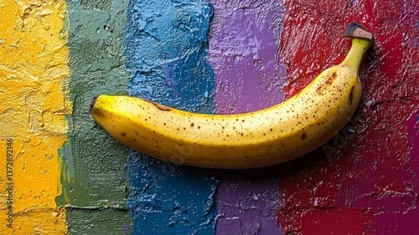 Fototapeta A banana sitting on top of a colorful wall