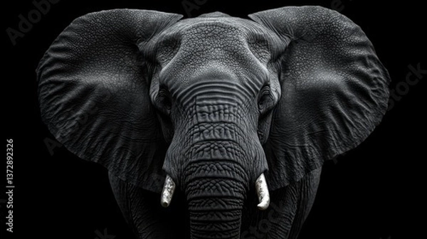 Fototapeta A black and white photo of an elephant with tusks