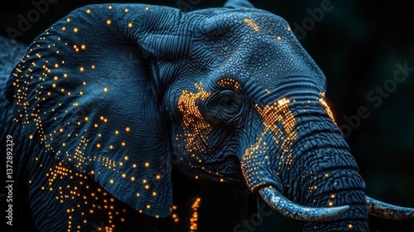 Fototapeta  A close up of an elephant's face with glowing eyes