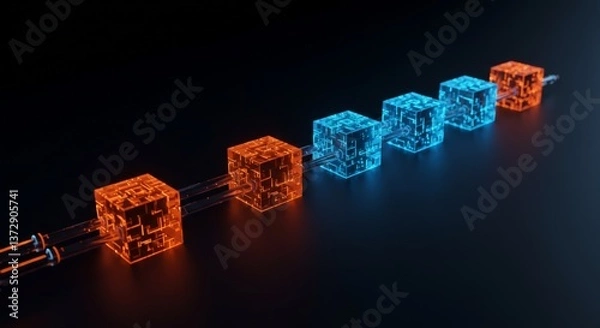 Fototapeta Neon Cubes Connected in Sequence