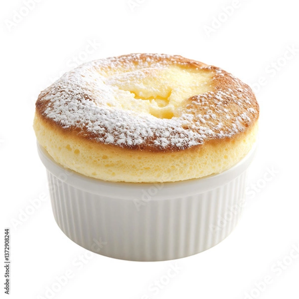 Fototapeta A Single Vanilla Souffle in a Ramekin Isolated on Transparent Background