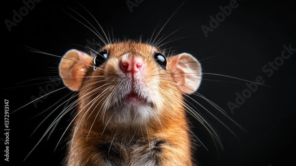 Fototapeta A striking image of a lovely mouse gazing curiously, showcasing its bright eyes and expressive features, encapsulating the charm and wonder of small creatures in our world.