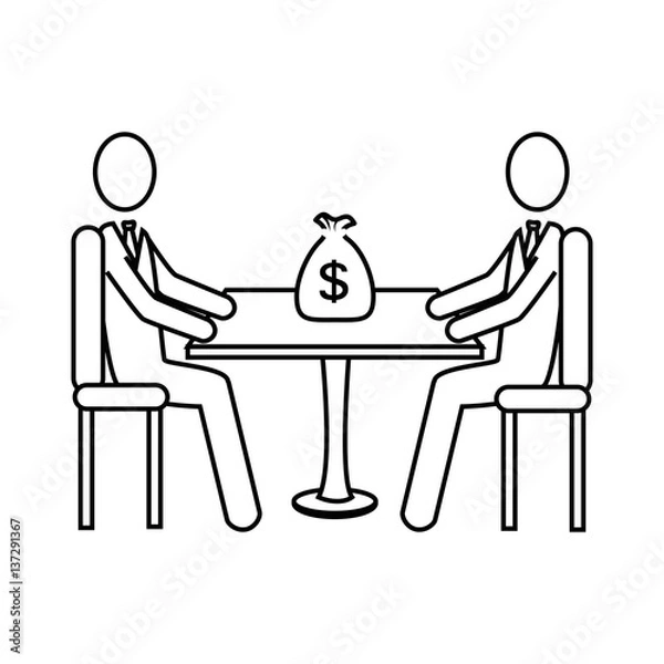 Fototapeta silhouette men in negotiation and bag with dollar symbol vector illustration