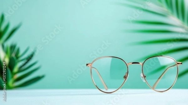 Fototapeta This stylish pair of glasses is set against a mint green backdrop, emphasizing their elegant design and adding a fresh touch to any fashion collection or accessory.