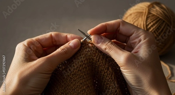 Obraz Knitting with Brown Yarn