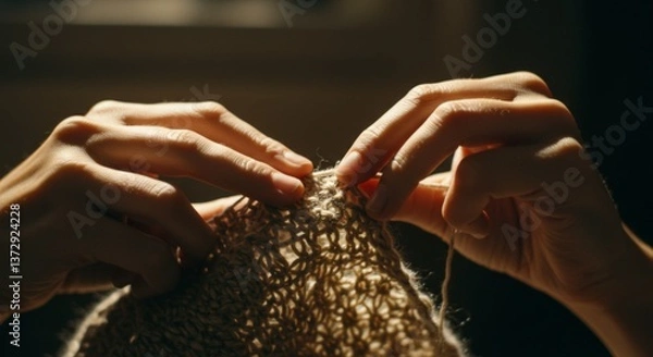 Obraz Hands Knitting Beige Yarn
