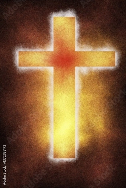 Obraz Golden cross on dark background
