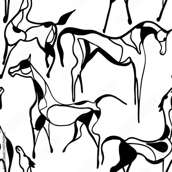Fototapeta Abstract Hand Drawing Horse Silhouettes Seamless Vector Pattern Isolated Background