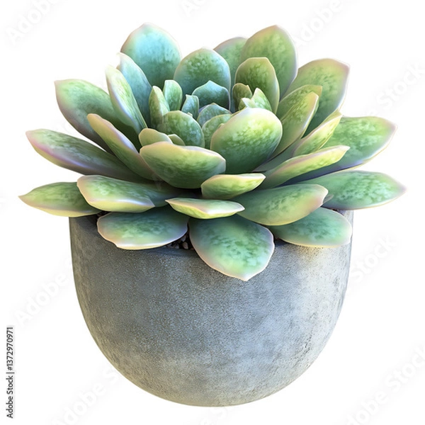 Fototapeta A 3D Potted Succulent with Round Green Leaves Isolated on Transparent Background