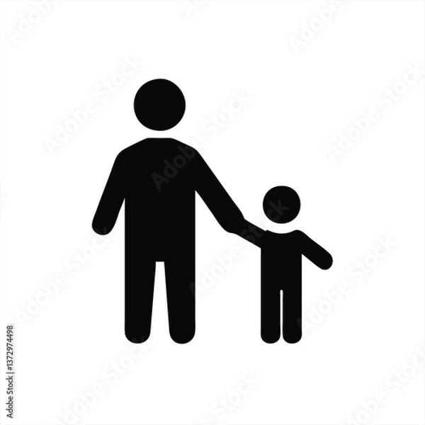 Obraz Father and child holding hands in a simple vector illustration