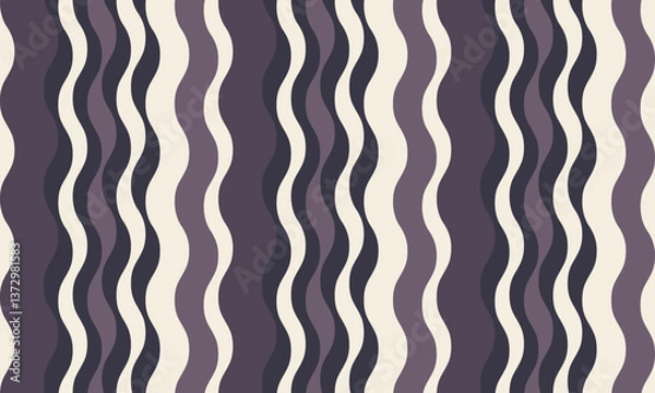 Fototapeta Abstract wavy stripes pattern. Elegant, flowing design in muted purple and beige tones. Perfect for textile prints, website backgrounds, or modern design projects.  Evokes calmness and sophistication.