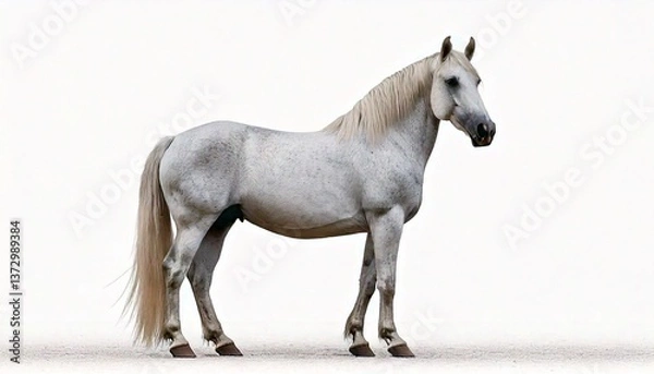 Obraz White horse standing in profile, centered on white background
