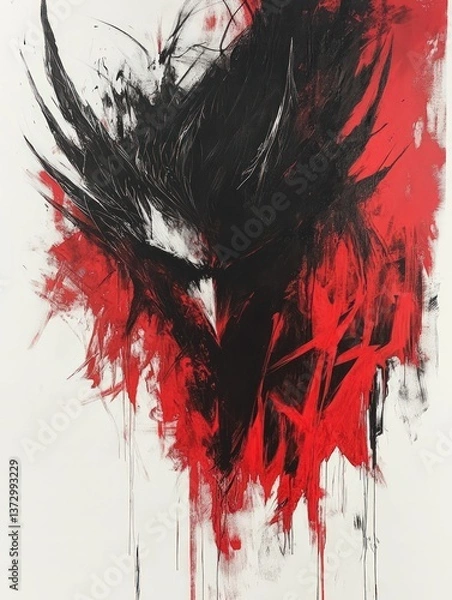 Fototapeta Abstract bird in red and black paint