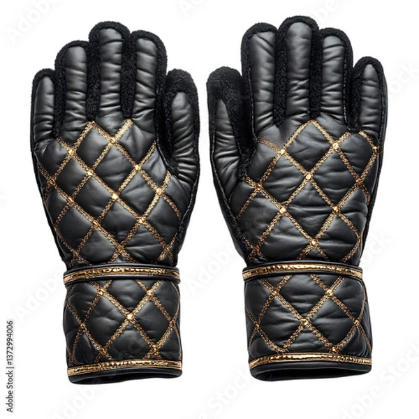 Fototapeta Quilted Gloves with Metallic Accents and Soft Fleece Isolated on Transparent Background