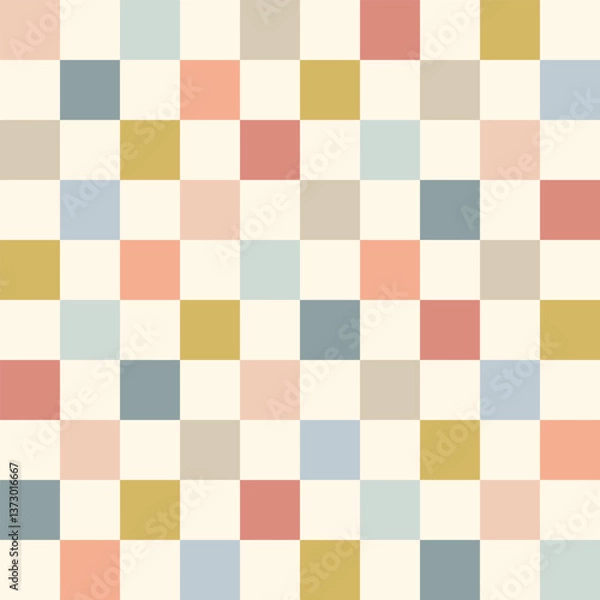 Fototapeta Checkered Seamless pattern in pastel colors. Retro geometric squared mosaic grid Background. Great for stationery, social media graphics, home decor, artistic composition, packaging, poster