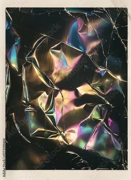 Fototapeta Neon Holographic Surface with Folded Foil Aesthetic