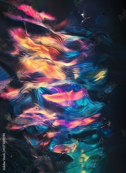 Fototapeta Iridescent Metallic Surface Pattern with Shiny Light Effects