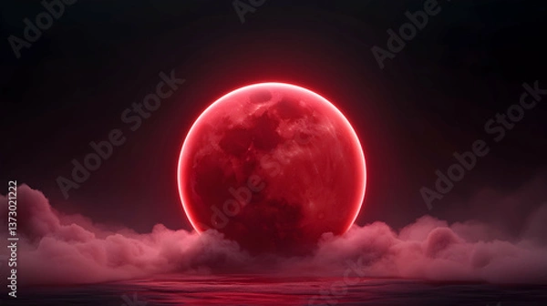 Fototapeta Pixelated Red Moon Over Dark Water