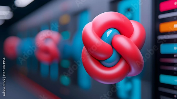 Fototapeta Abstract 3D Red and Blue Intertwined Knots Futuristic Design
