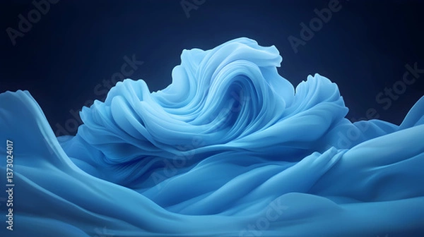 Fototapeta Abstract Blue 3D Wave Digital Art with Glowing Texture