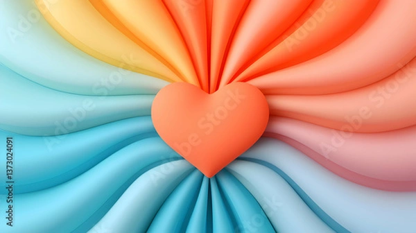Fototapeta Abstract Colorful Heart Background with Pastel Rainbow Waves