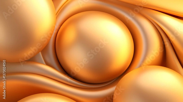 Fototapeta Abstract Gold Spheres and Swirling Texture Background