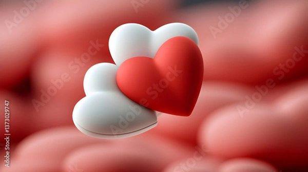 Fototapeta Red and White 3D Hearts on a Pink Background