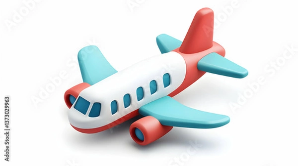 Fototapeta Red White and Teal Toy Airplane 3D Render