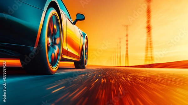 Fototapeta fast sports car speeding on highway during roadtrip