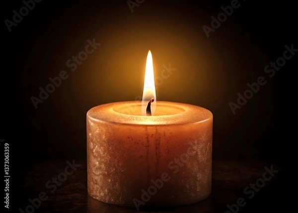 Obraz A single candle's warm glow offers solace in the quiet darkness, a symbol of hope and remembrance in soft, amber light.
