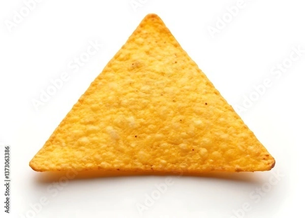 Obraz A single, perfectly crisp tortilla chip, golden and inviting, ready for dipping, against a stark white background.