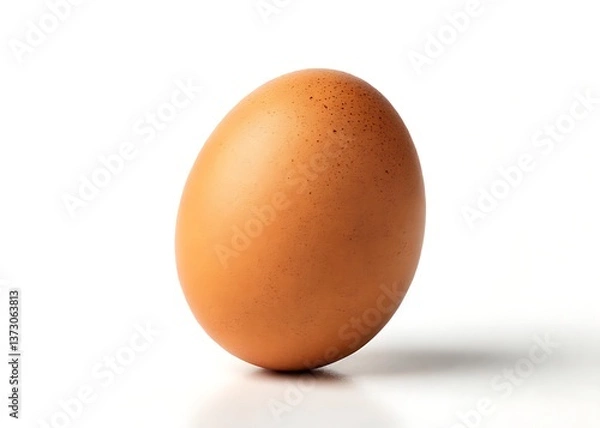 Obraz A single, perfectly formed brown egg rests on a pristine white background, showcasing its natural texture and warm, earthy tones.