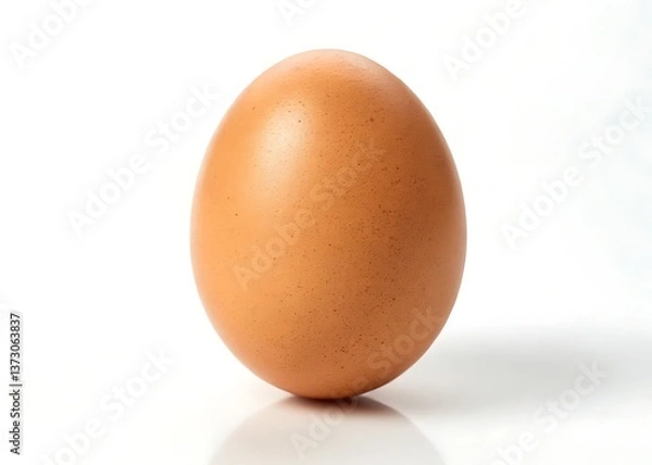 Obraz A perfectly formed brown egg, a symbol of new beginnings and potential, resting on a pristine white background with subtle reflection.