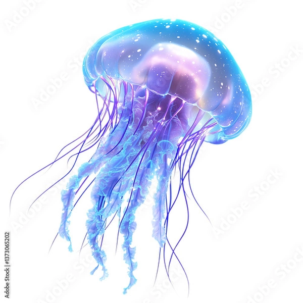 Obraz Glowing Deep Sea Jellyfish Isolated on Transparent Background